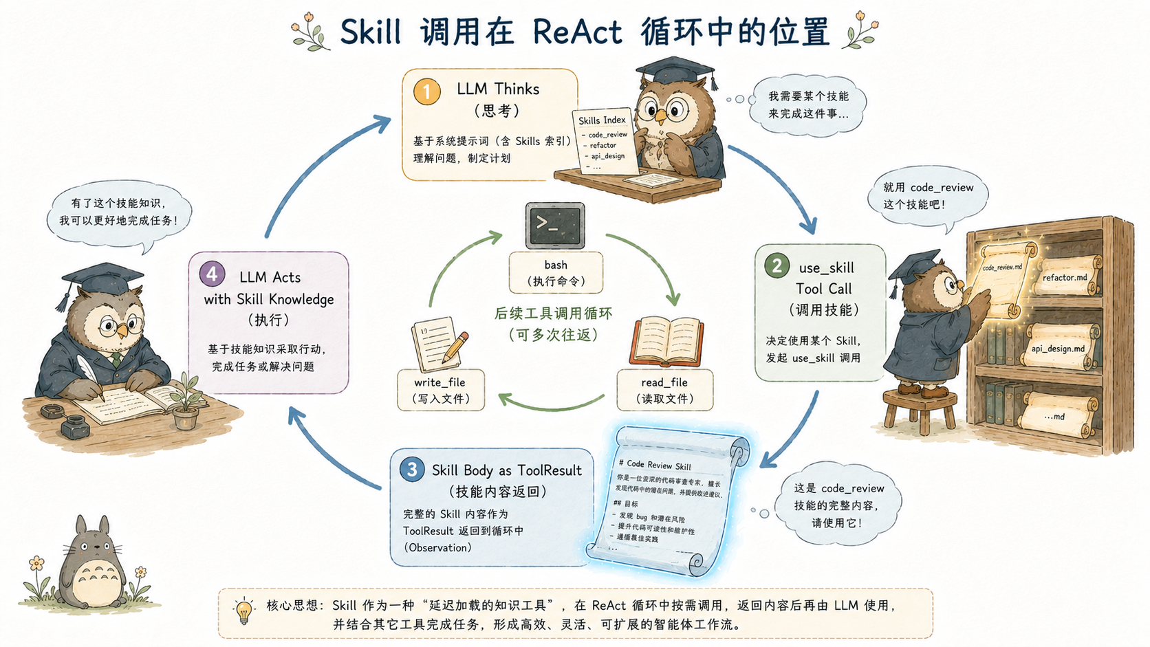 图:Skill 调用在 ReAct 循环中的位置