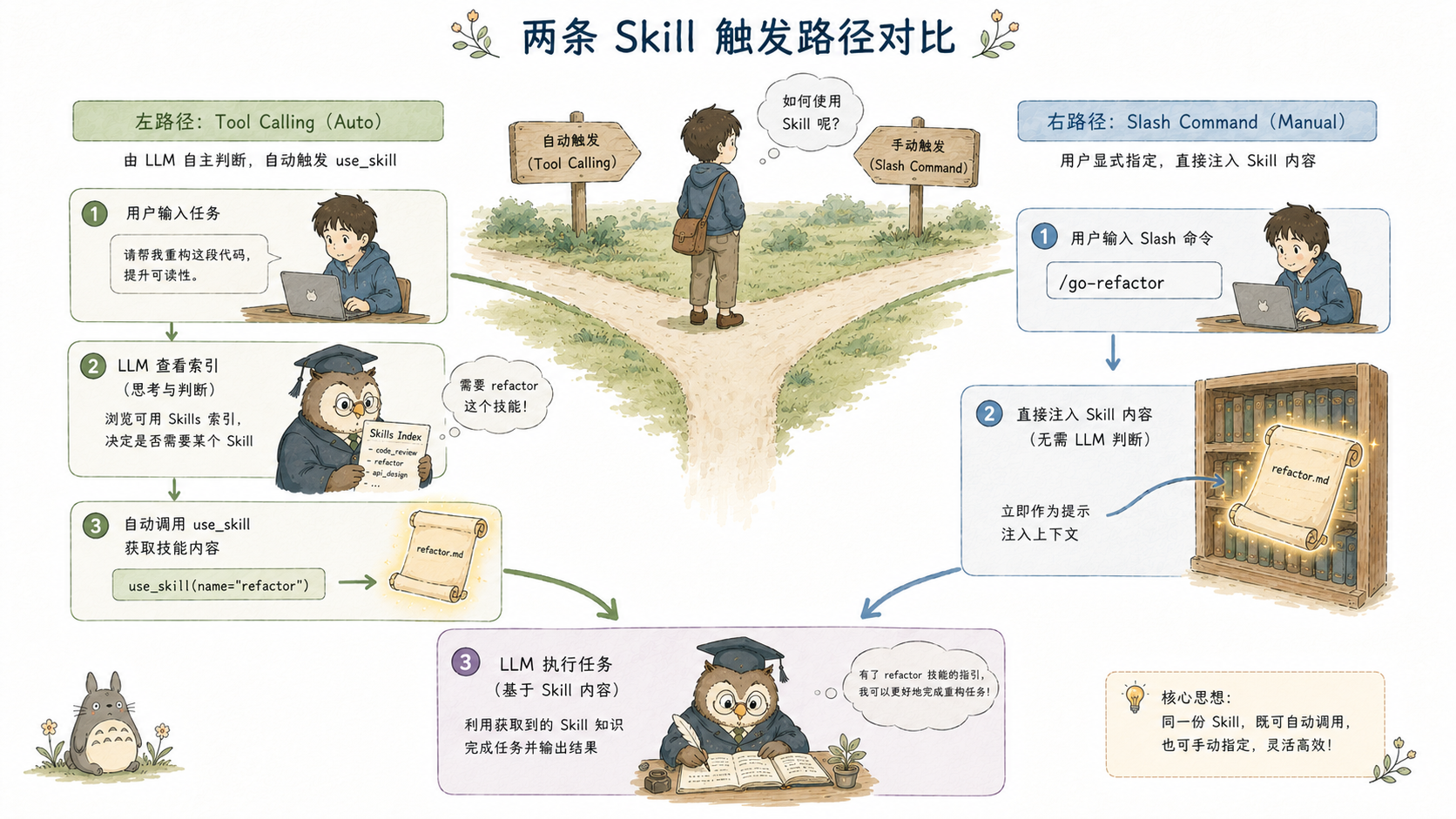 图:两条 Skill 触发路径对比
