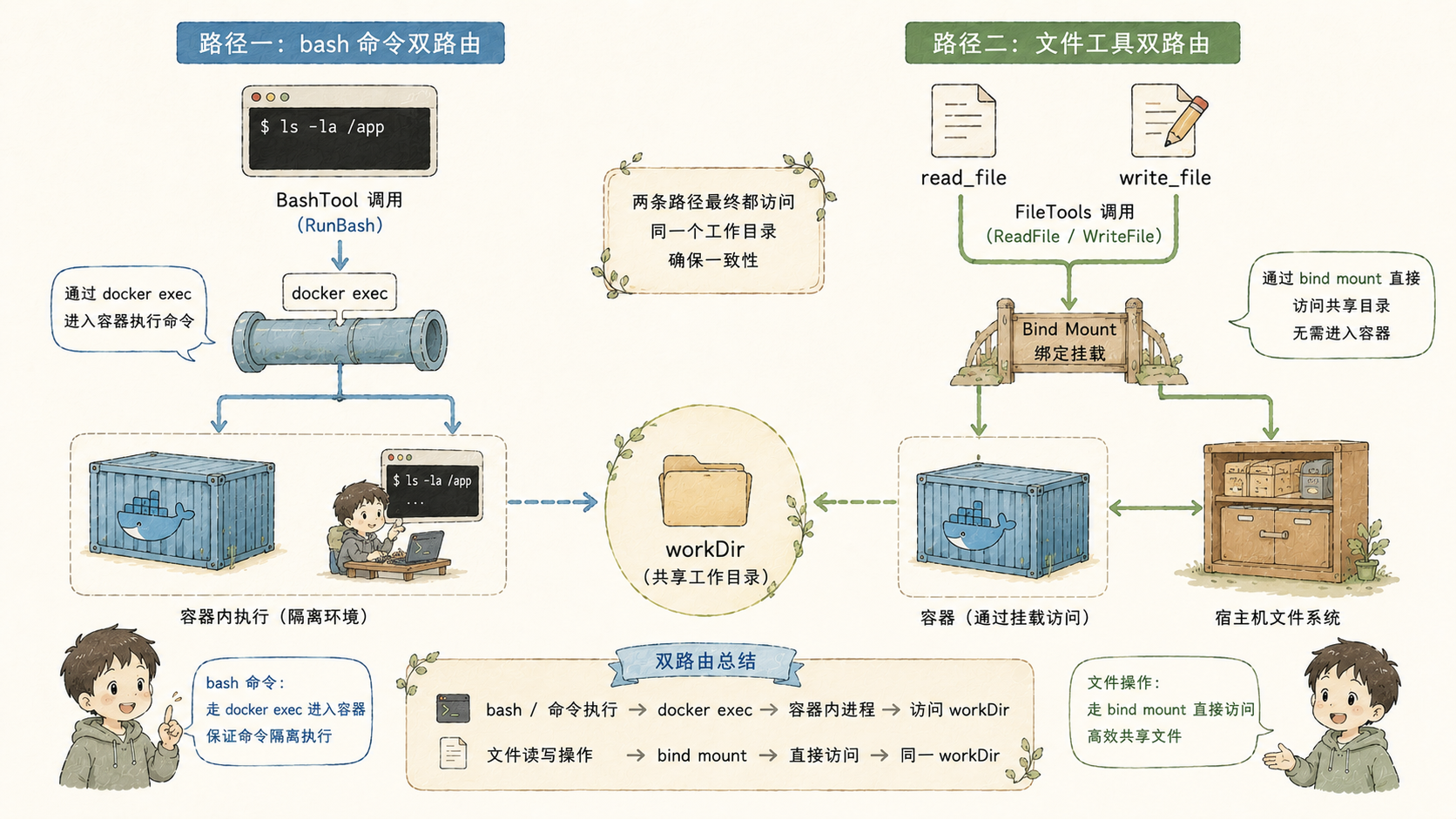 图：bash 与文件工具的双路由
